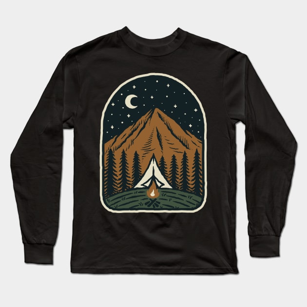 Camp Mountain Night Long Sleeve T-Shirt by quilimo